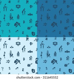 Mothers Day Seamless Pattern. Four Background in Different Colors. Vector. Clean Work Minimum Points