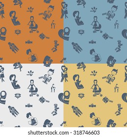 Mothers Day Seamless Pattern. Four Background in Different Colors. Vector. Clean Work Minimum Points
