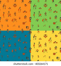 Mothers Day Seamless Pattern. Four Background in Different Colors. Vector. Clean Work Minimum Points