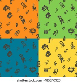 Mothers Day Seamless Pattern. Four Background in Different Colors. Vector. Clean Work Minimum Points