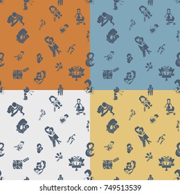 Mothers Day Seamless Pattern. Four Background in Different Colors. Vector. Clean Work Minimum Points