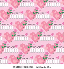 Mother's day seamless pattern with hearts, flower and text