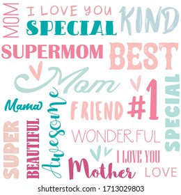 Mother's Day seamless word pattern for backgrounds, gift wrap, scrapbooking. can be use for sale advertisement, backdrop. vector illustration