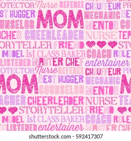 Mother's Day seamless word pattern for backgrounds, gift wrap, scrapbooking.