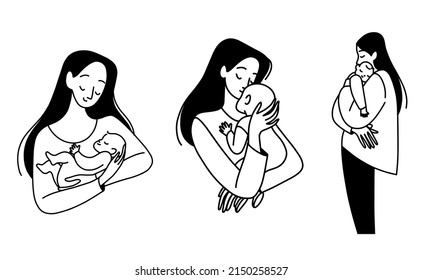 Mothers day set minimalistic line vector illustration collection