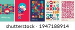 Mother's day. Set of vector illustrations. Abstract backgrounds, patterns, mother's day cards. Cover, poster, wallpaper. Minimalistic retro postcards.