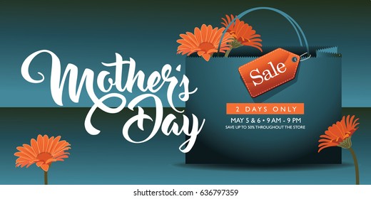 Mothers Day shopping bag background design with daisies and copy space. EPS 10 vector.