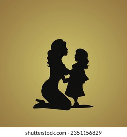 Mother's Day silhouette design with a daughter and mother in a black background.