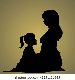 Mother's Day silhouette design with a daughter and mother in a black background.