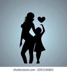Mother's Day silhouette design with a daughter and mother in a black background.