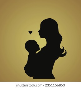 Mother's Day silhouette design with a daughter and mother in a black background.