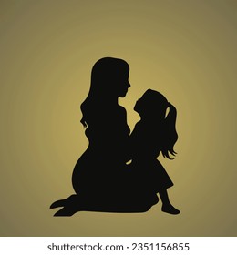 Mother's Day silhouette design with a daughter and mother in a black background.