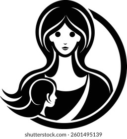 Mothers Day Silhouette Icon Black and White Loving Mom and Child Elegant and Minimalist Design Perfect for Cards Gifts and Decorations High Quality Vector Art