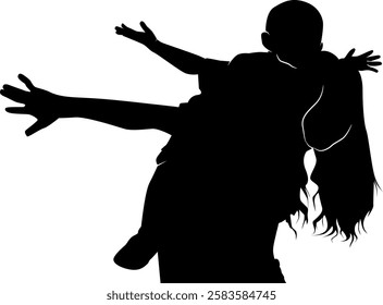 Mother's day silhouette, Illustration A boy happily rides on his mother's back