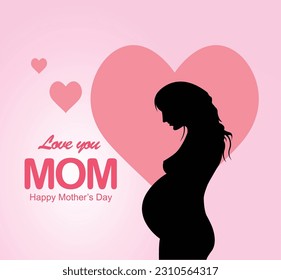 Mothers day silhouette illustration in pink background