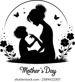 Mother's Day Silhouette, Mother's Love, Mother and Child Silhouette, logo, design, art