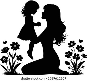 Mother's Day Silhouette, Mother's Love, Mother and Child Silhouette, logo, design, art