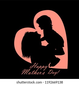 Mothers Day. Silhouette of mom and daughters.