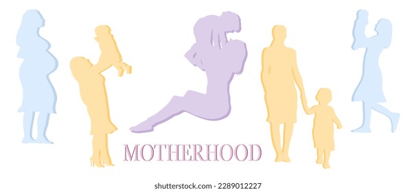 Mother's Day silhouette vector art with a contemporary and minimalist style, featuring clean and simple silhouettes of mothers and children in symbolic poses that convey love and connection.