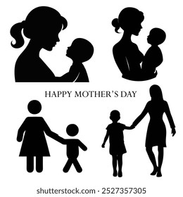 MOTHER'S DAY SILHOUETTE VECTOR ILLUSTRATION, HAPPY MOTHERS DAY SILHOUETTE, MOTHER CHILD SILHOUETTE ,CHILD CARING VECTOR, women and baby silhouette vector set