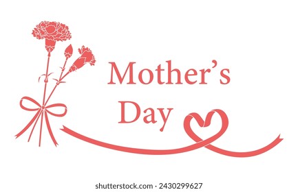 Mother's Day, Simple Illustration, carnation and heart ribbon silhouette