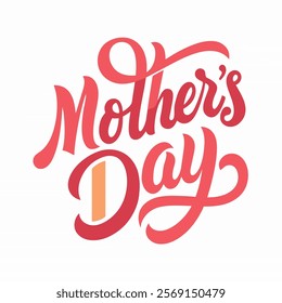 Mothers Day Simple Typography or Calligraphy Lettering With Love Heart Ornaments on white background