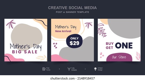 Mother's Day social media post template. Usable for social media posts, banners, cards, and the web. Good template for online advertising template.