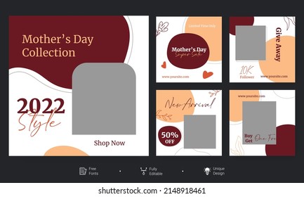 Mother's Day social media post template. Usable for social media posts, banners, cards, and the web. Good template for online advertising template.