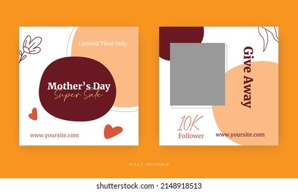 Mother's Day social media post template. Usable for social media posts, banners, cards, and the web. Good template for online advertising template.