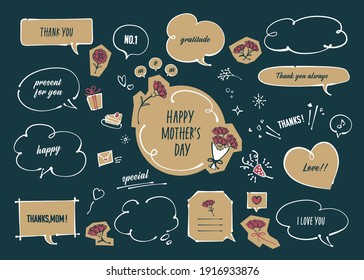 Mother's Day, Speech Balloon Set. Kraft paper, handmade, cafe image (with text)