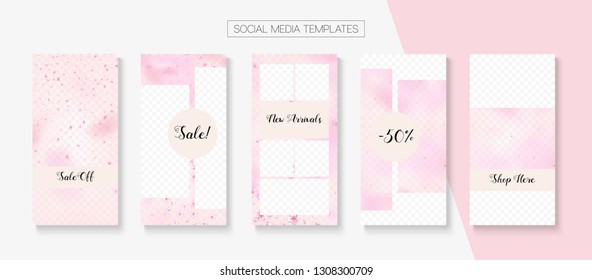 Mothers Day Spring Sale Vector Stories Layout. Pink Cherry Petals Falling Confetti. Stories Social Media Templates. Limited Offer New Arrivals, Discount Frames Set. Mothers Day Big Spring Sale