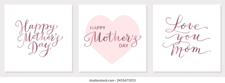 Mother's day square banners. Template for social media. Happy mother's day hand written calligraphy isolated on white background. For greeting cards, banners, invitations. Vector.