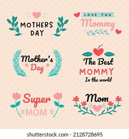 Mother's day. Sticker, stamp, logo - hand made, flowers, colorful, spring. . Happy Mother's day cute ready-to-use tags. Vector illustration. Eps 10