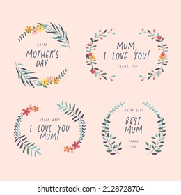 Mother's day. Sticker, stamp, logo - hand made, flowers, colorful, spring. . Happy Mother's day cute ready-to-use tags. Vector illustration. Eps 10