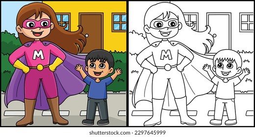 Mothers Day Supermom Coloring Page Illustration