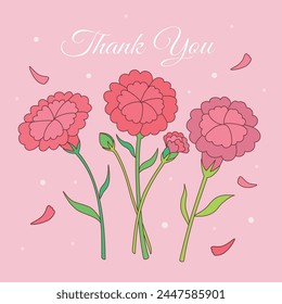 mother's Day and Teacher's Day thank you card illustration with carnations