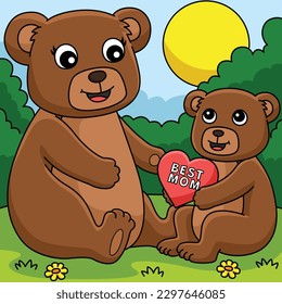 Mothers Day Teddy Bear Colored Cartoon I