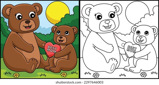 Mothers Day Teddy Bear Coloring Page Illustration