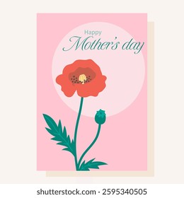 Mothers day template card with flowers on white background. Hand-drawn vector illustration in flat style.