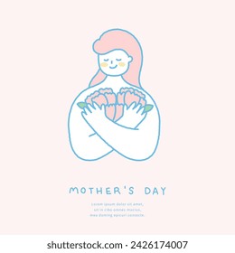 Mother's day template with mother holding carnation illustration.