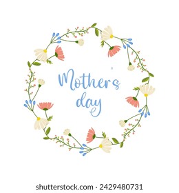 mothers day, text with floral frame on white background, for card design, congratulations