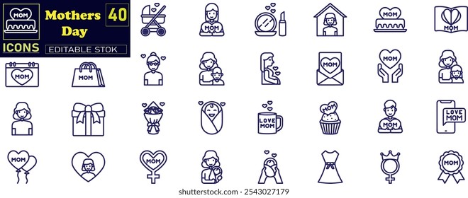 Mothers day thin line icon set, motherhood symbols collection icons .