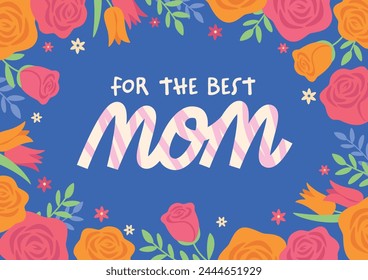 Mother's Day title background, pop frame with roses and tulips