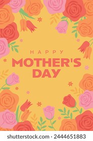 Mother's Day title background, rose flower ornate design frame