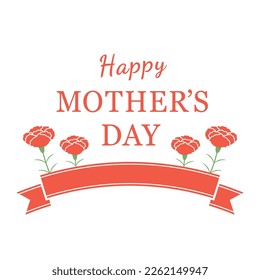 Mother's Day title logo with carnation and ribbon. Single illustration, vector material.