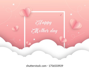 Mothers Day And Valentines ,Hearts on pink background, Vector and illustration Template Design for shape sale  banner or poster.