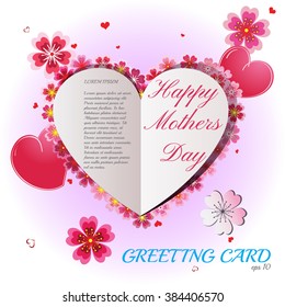 Mothers Day Vector Art, Stock Vector. Hearts and sakura flowers.
