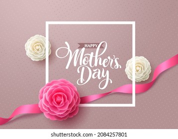 Mother's day vector background design. Happy mother's day greeting text with camellia flower in elegant pattern for international mom's day card decoration. Vector Illustration.
