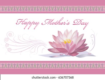 Mother's day vector card with pretty lotus on ornate background. 