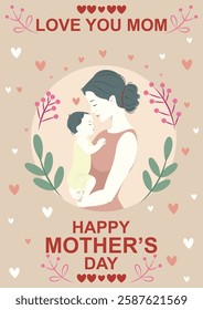 Mothers Day Vector Card Woman With Child Illustration Graphic Art